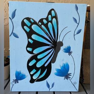 Hand Crafted Blue and Black Butterfly Canvas